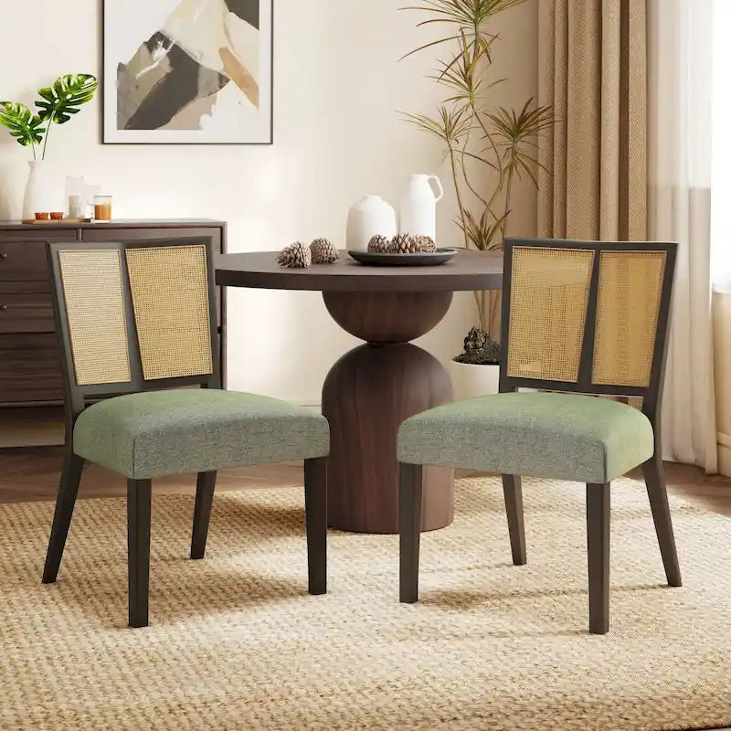 Christopher Knight Home - Oliver Mid-Century Rattan Back Upholstered Dining Chair Set of 2