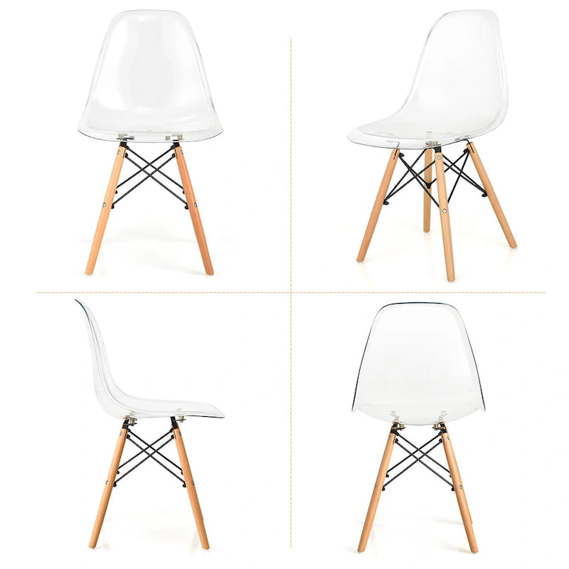 Set of 4 Dining Chairs Modern Plastic Shell Side Chair w/ Clear Seat &