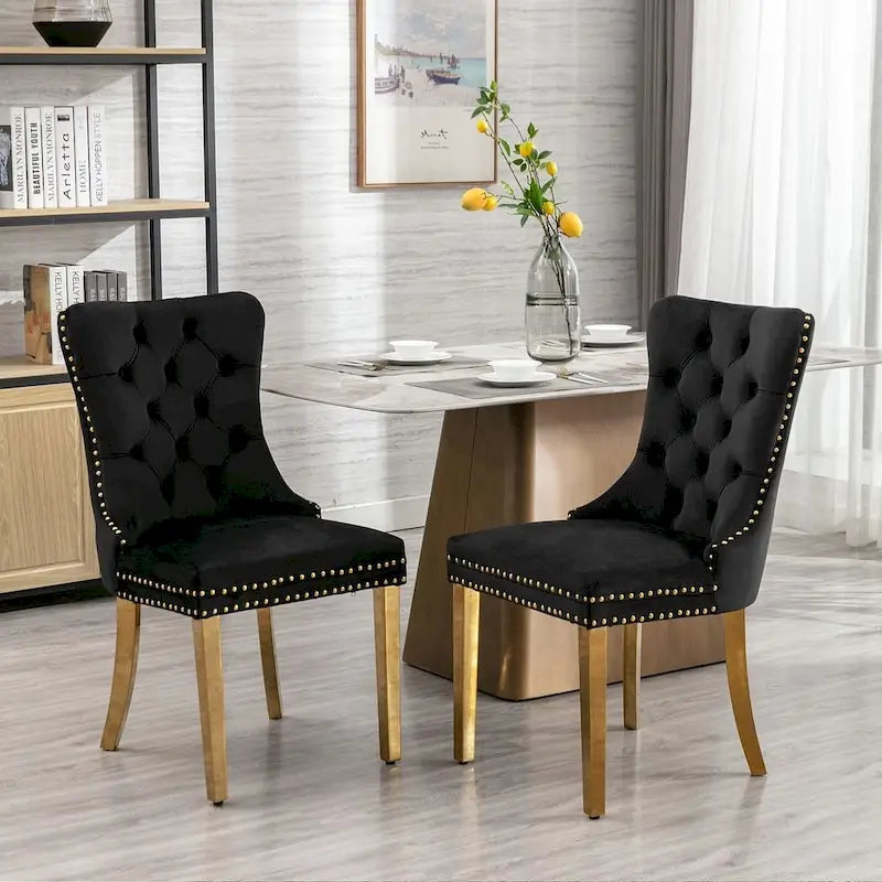 Tufted Solid Wood Contemporary Velvet Upholstered Dining Chairs with Nailhead Trim & Wood Legs, 2-Pcs Set