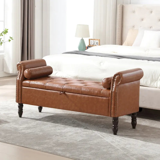 HOMYKA Storage Ottoman Bench with Rolled Arm