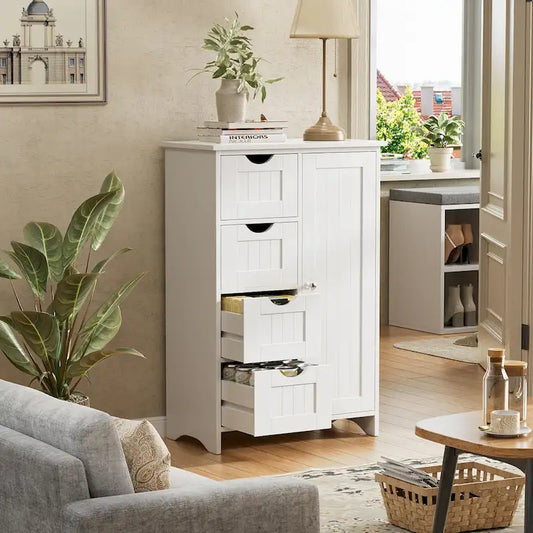 Homall Wooden Bathroom Cabinet, Freestanding Storage Cabinet with 4 Drawers and 1 Cupboard