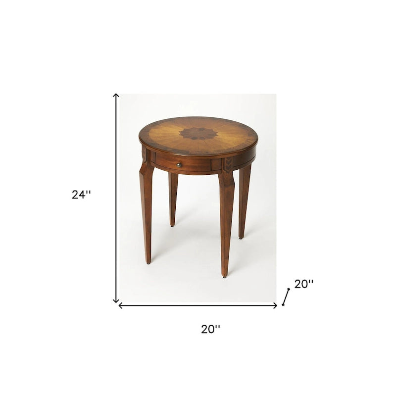 HomeRoots 24 Medium Brown And Olive Ash Manufactured Wood Round End Table With Drawer - 20