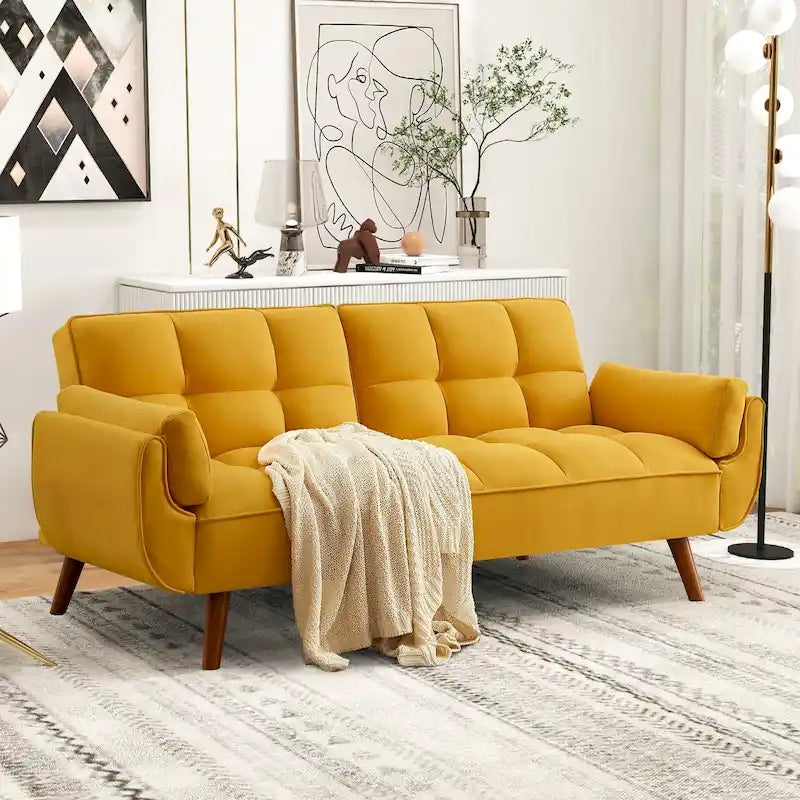 Futon Sofa Bed, Convertible Folding Futon Couch Recliner Lounge For Living Room With 2 Pillow/Armrest