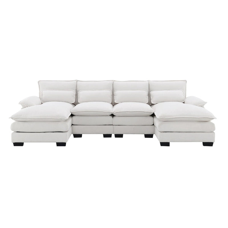 6-seat Upholstered Modern U-shaped Sectional Sofa with Waist Pillows,Sleeper Sofa Couch with Chaise Lounge,White