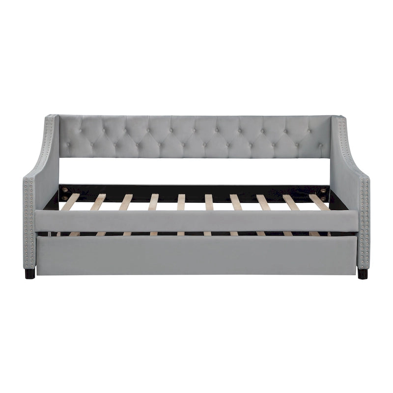 Upholstered Velvet Tufting Sleeper Sofa Chesterfield Daybed with Trundle