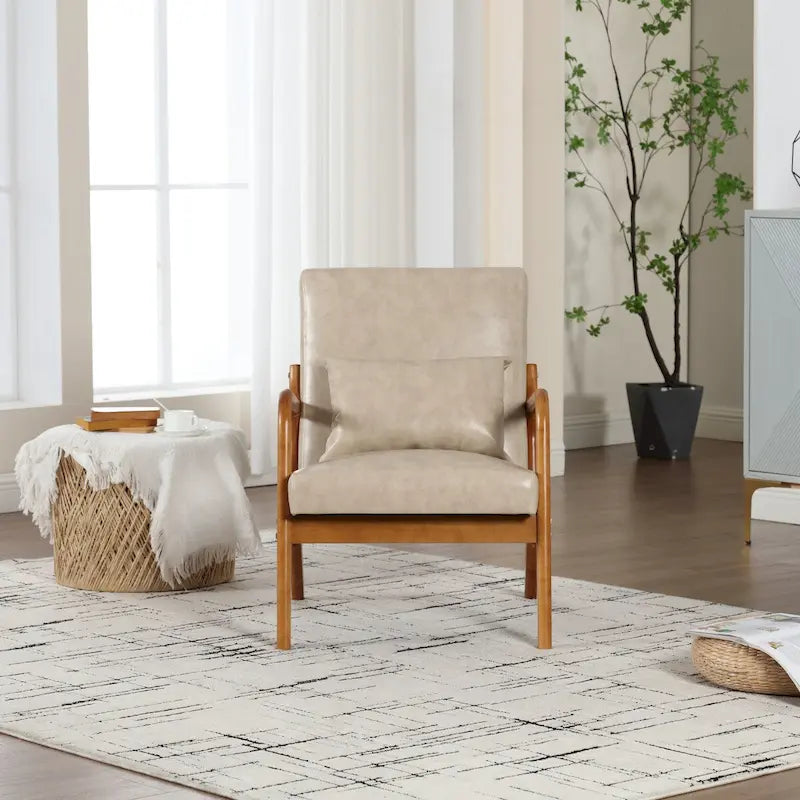 Velvet/leather Upholstered Mid-Century Modern Wood Frame Single Armchair for Living Room