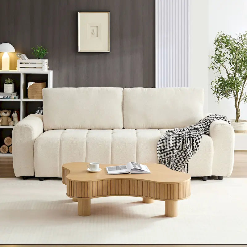 94.49 Sleeper Sofa Bed - 2-in-1 Pull-Out Couch with Storage Chaise, Cream Style for Living Room and Guest Room