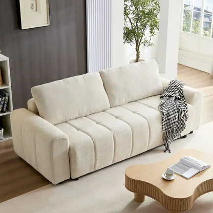 94.49 Sleeper Sofa Bed - 2-in-1 Pull-Out Couch with Storage Chaise, Cream Style for Living Room and Guest Room