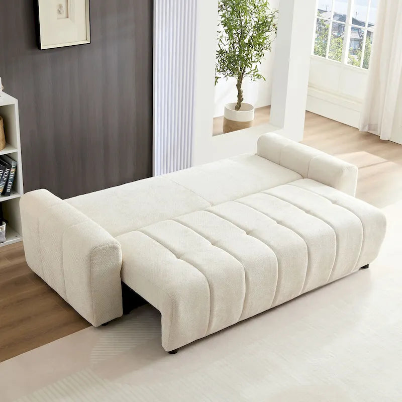 94.49 Sleeper Sofa Bed - 2-in-1 Pull-Out Couch with Storage Chaise, Cream Style for Living Room and Guest Room