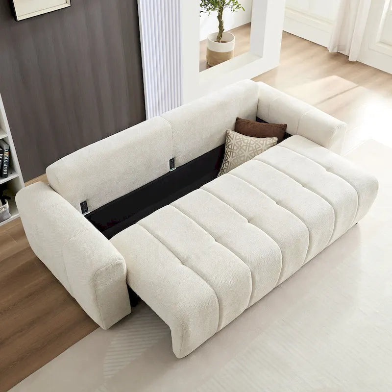 94.49 Sleeper Sofa Bed - 2-in-1 Pull-Out Couch with Storage Chaise, Cream Style for Living Room and Guest Room
