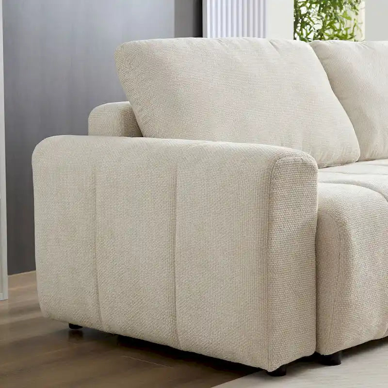 94.49 Sleeper Sofa Bed - 2-in-1 Pull-Out Couch with Storage Chaise, Cream Style for Living Room and Guest Room