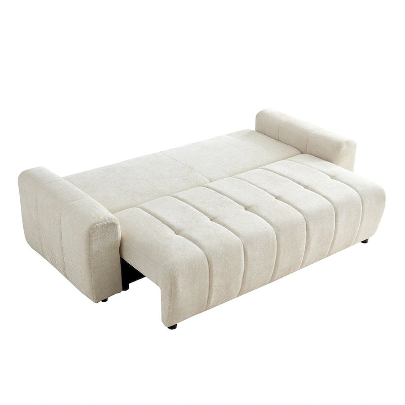 94.49 Sleeper Sofa Bed - 2-in-1 Pull-Out Couch with Storage Chaise, Cream Style for Living Room and Guest Room