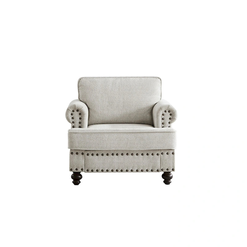 37.2 Chenille Upholstered Accent Chair with Nailheads