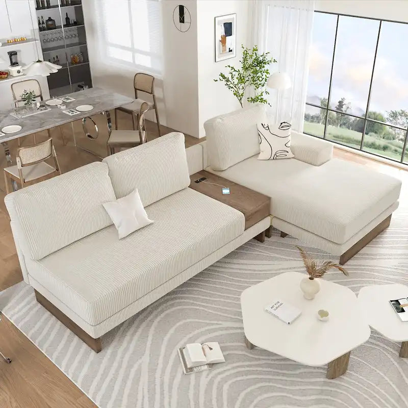 L-shaped Sofa Sectional Sofa with Two USB Ports