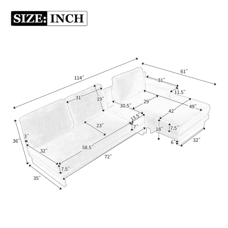L-shaped Sofa Sectional Sofa with Two USB Ports