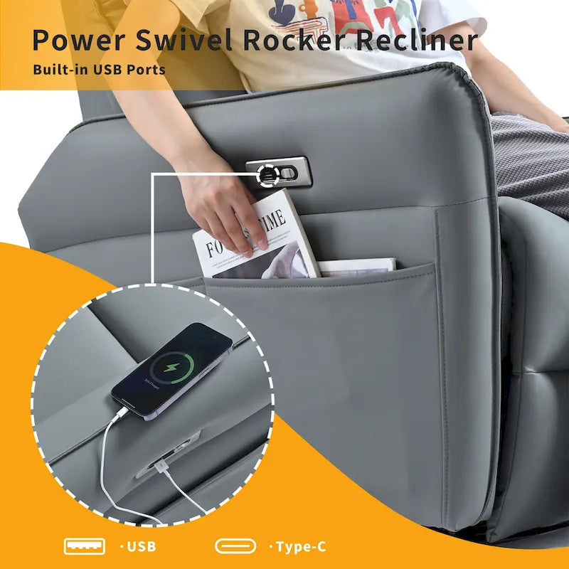 Power Swivel Rocker Recliner Chair for Adults, 270 Swivel Rocking Recliner Chair,Electric Small Recliners, for Living Room