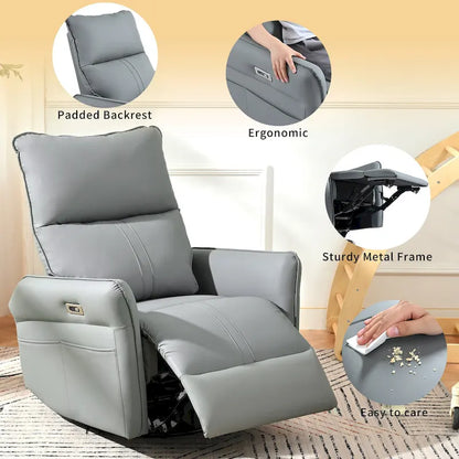 Power Swivel Rocker Recliner Chair for Adults, 270 Swivel Rocking Recliner Chair,Electric Small Recliners, for Living Room