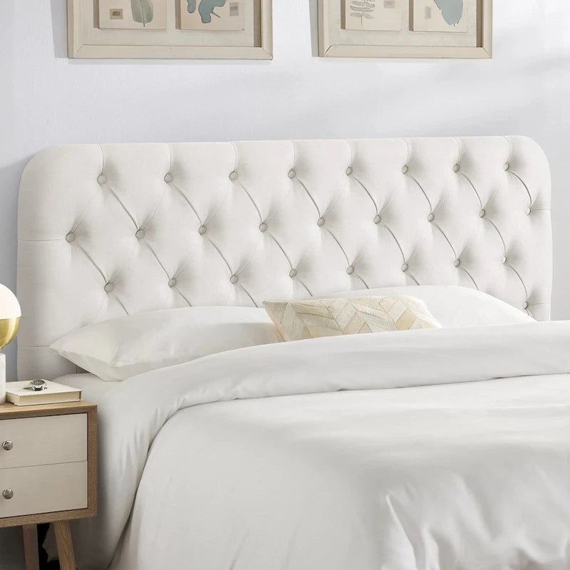 Button Tufted Upholstered Headboard Adjustable Height