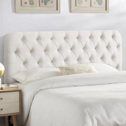 Button Tufted Upholstered Headboard Adjustable Height