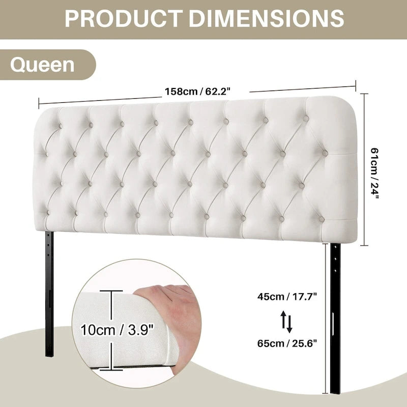 Button Tufted Upholstered Headboard Adjustable Height
