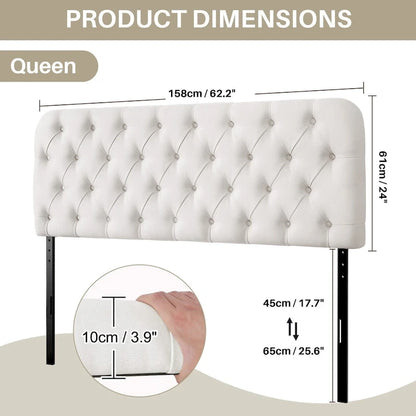 Button Tufted Upholstered Headboard Adjustable Height
