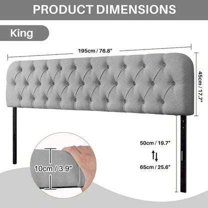 Button Tufted Upholstered Headboard Adjustable Height