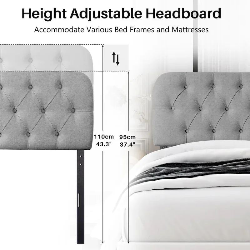 Button Tufted Upholstered Headboard Adjustable Height
