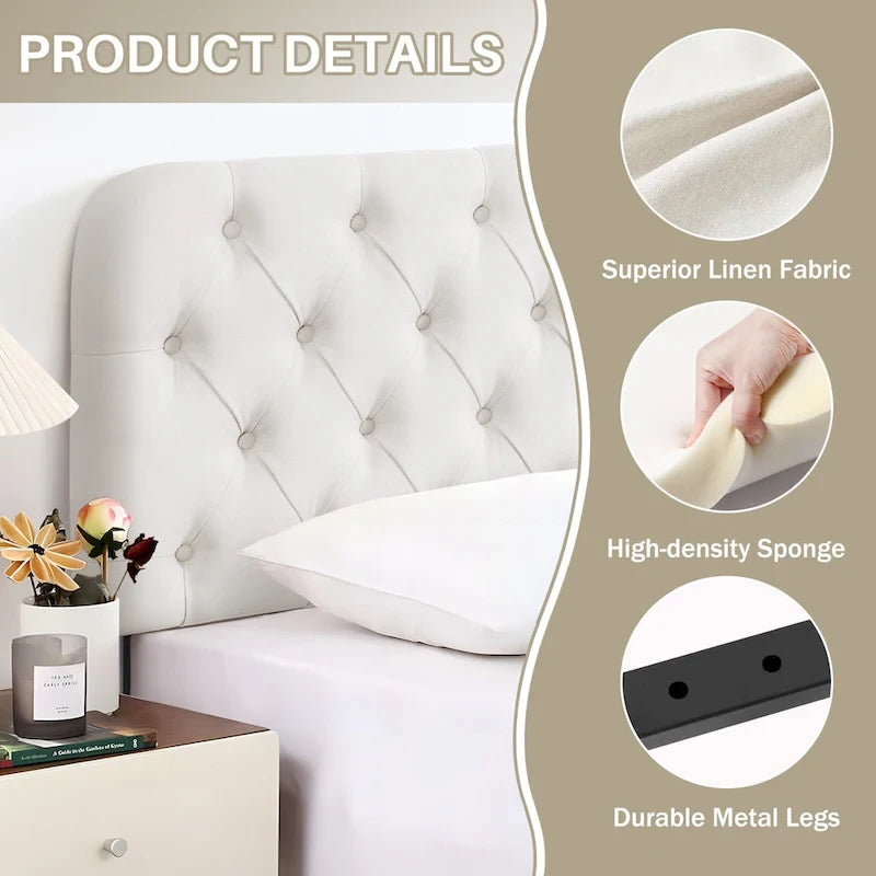 Button Tufted Upholstered Headboard Adjustable Height