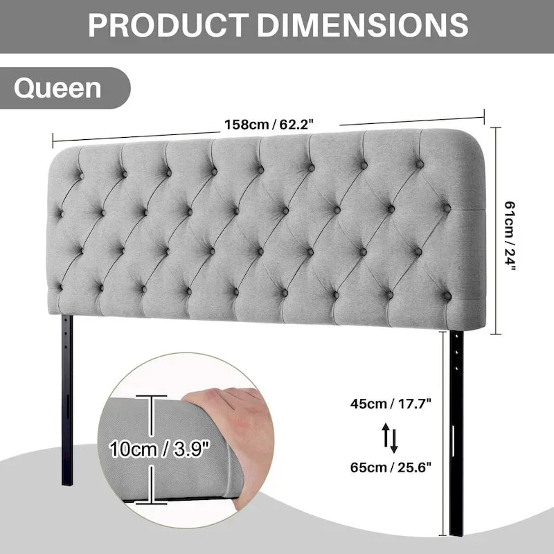 Button Tufted Upholstered Headboard Adjustable Height