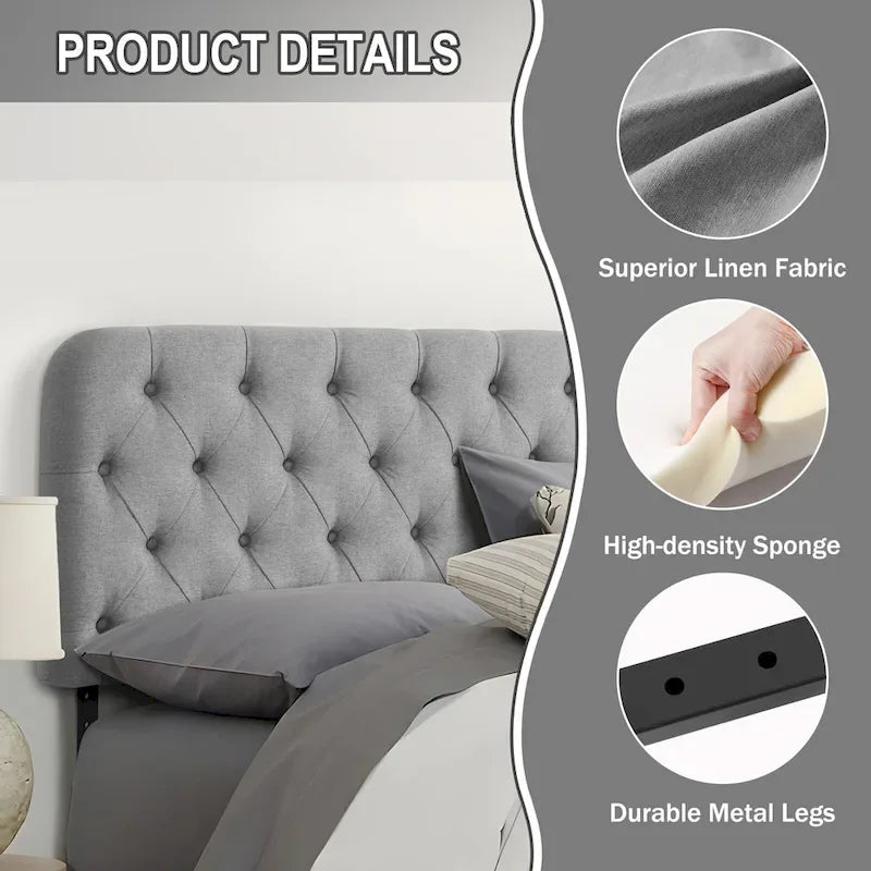 Button Tufted Upholstered Headboard Adjustable Height