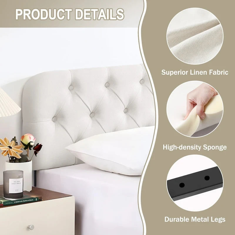 Button Tufted Upholstered Headboard Adjustable Height