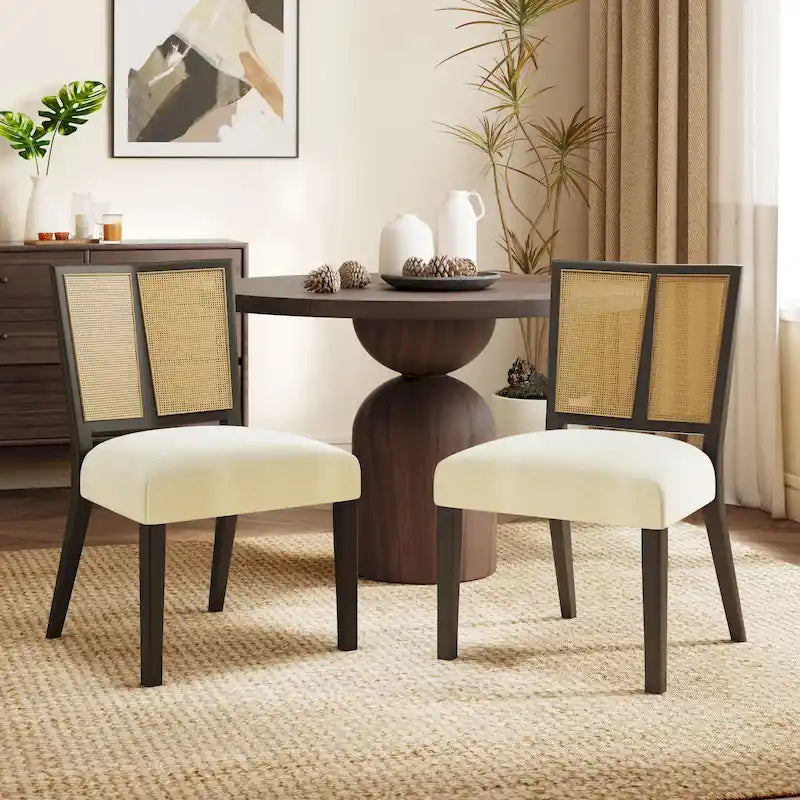 Christopher Knight Home - Oliver Mid-Century Rattan Back Upholstered Dining Chair Set of 2