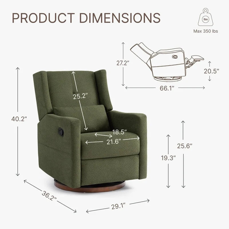 Lincoln Manual Swivel Glider Recliner with Lumbar Pillow