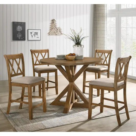 Wooden Round Dining Table and Chair Sets Rustic Farmhouse Dining Table and Chair Sets with Crossbuck Pedestal Table Base
