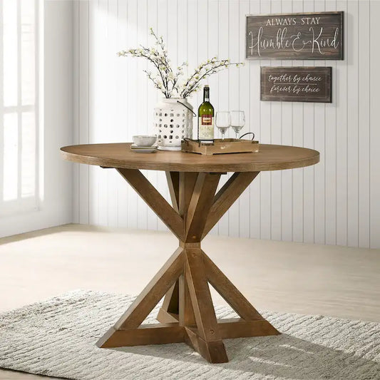 Wooden Round Dining Table and Chair Sets Rustic Farmhouse Dining Table and Chair Sets with Crossbuck Pedestal Table Base