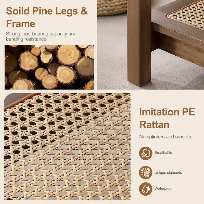 2-Tier Rectangular Coffee Table with Rattan Storage Shelf - 47.2L x 23.6W x 17.7H