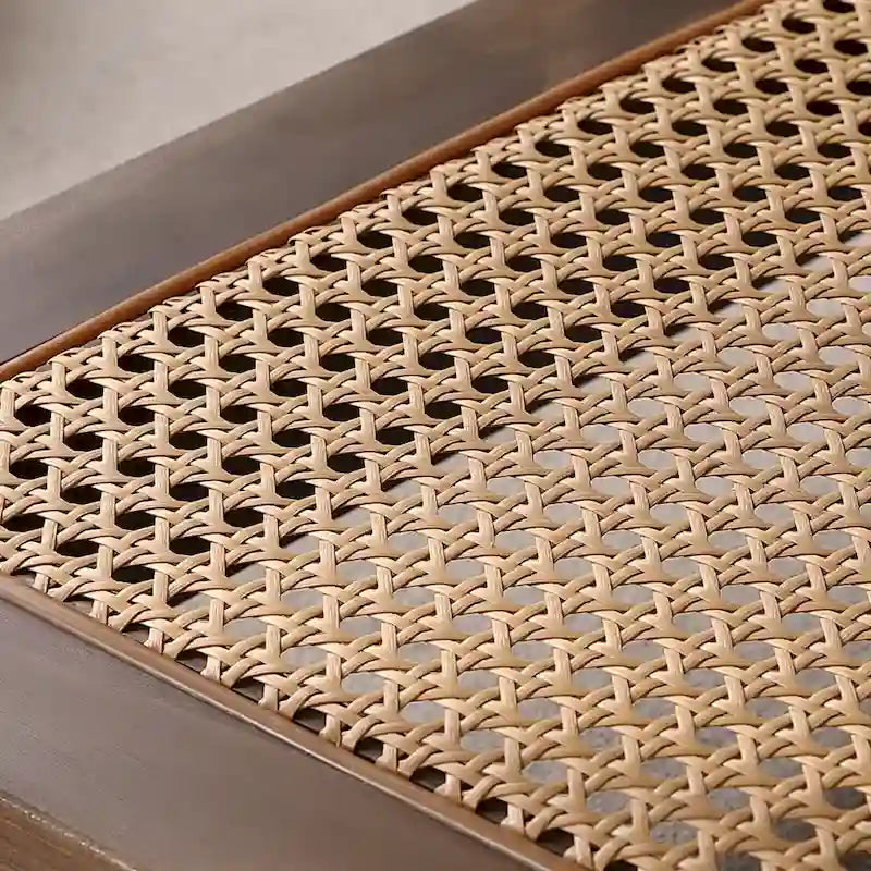 2-Tier Rectangular Coffee Table with Rattan Storage Shelf - 47.2L x 23.6W x 17.7H