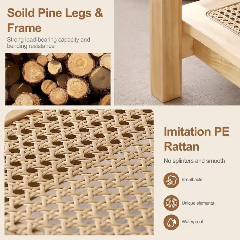 2-Tier Rectangular Coffee Table with Rattan Storage Shelf - 47.2L x 23.6W x 17.7H