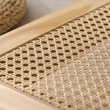 2-Tier Rectangular Coffee Table with Rattan Storage Shelf - 47.2L x 23.6W x 17.7H