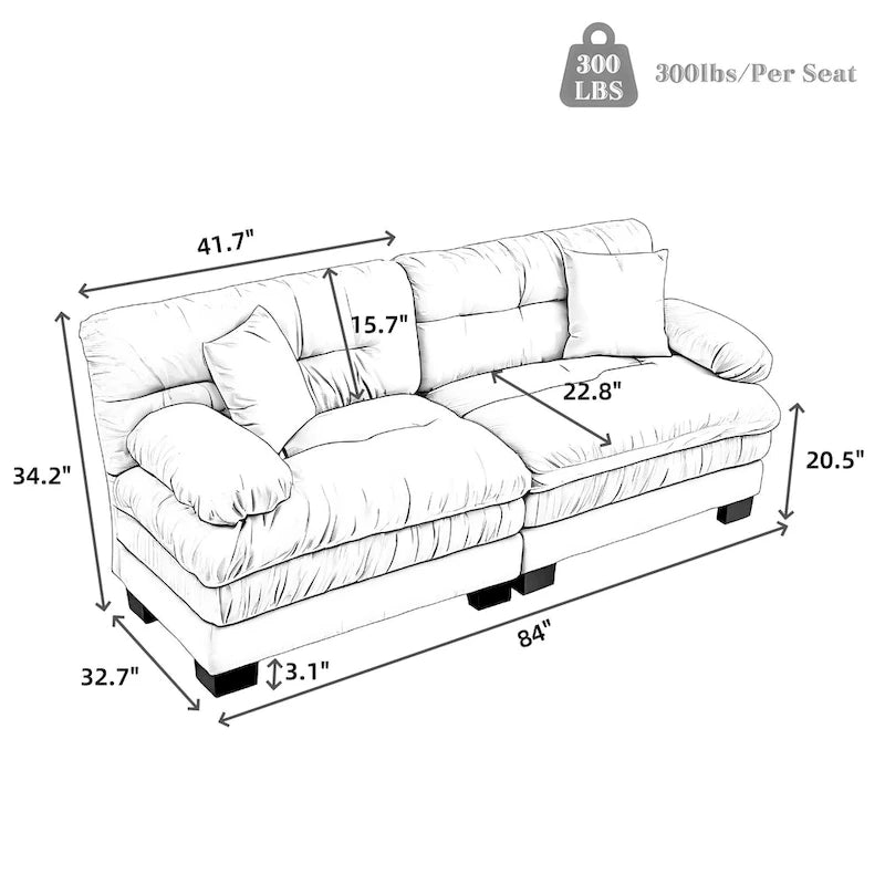 84 Upholstered 3-Seater Sofa with Dual-Layer Memory Foam Cushioning, and Complimentary Comfort Pillows