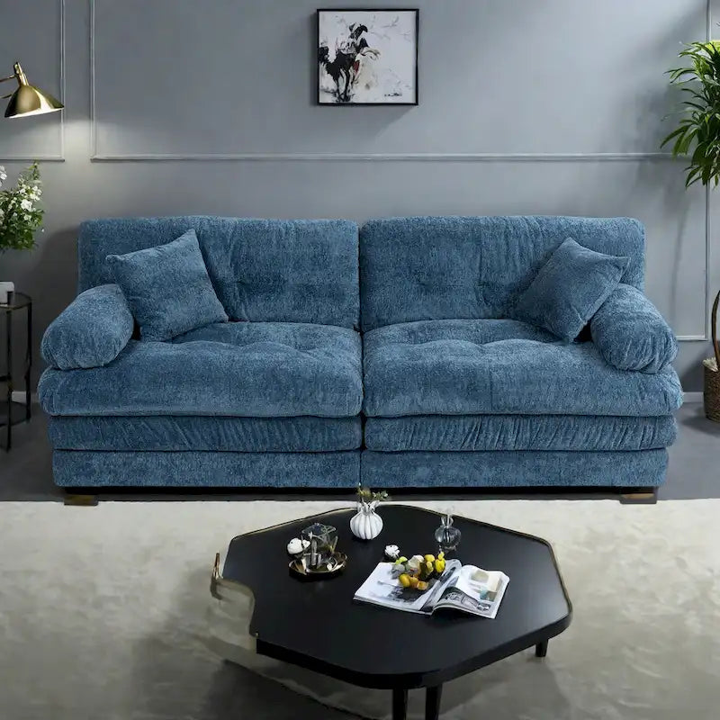 84 Upholstered 3-Seater Sofa with Dual-Layer Memory Foam Cushioning, and Complimentary Comfort Pillows