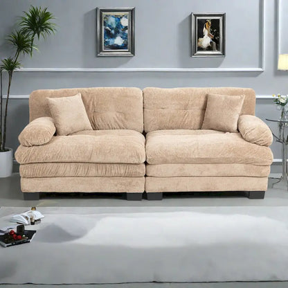84 Upholstered 3-Seater Sofa with Dual-Layer Memory Foam Cushioning, and Complimentary Comfort Pillows