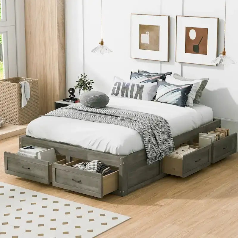 Full Size Platform Bed with 6 Storage Drawers,Assembly Required