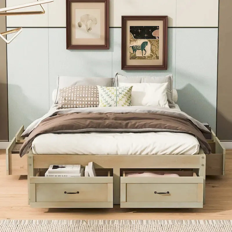 Full Size Platform Bed with 6 Storage Drawers,Assembly Required