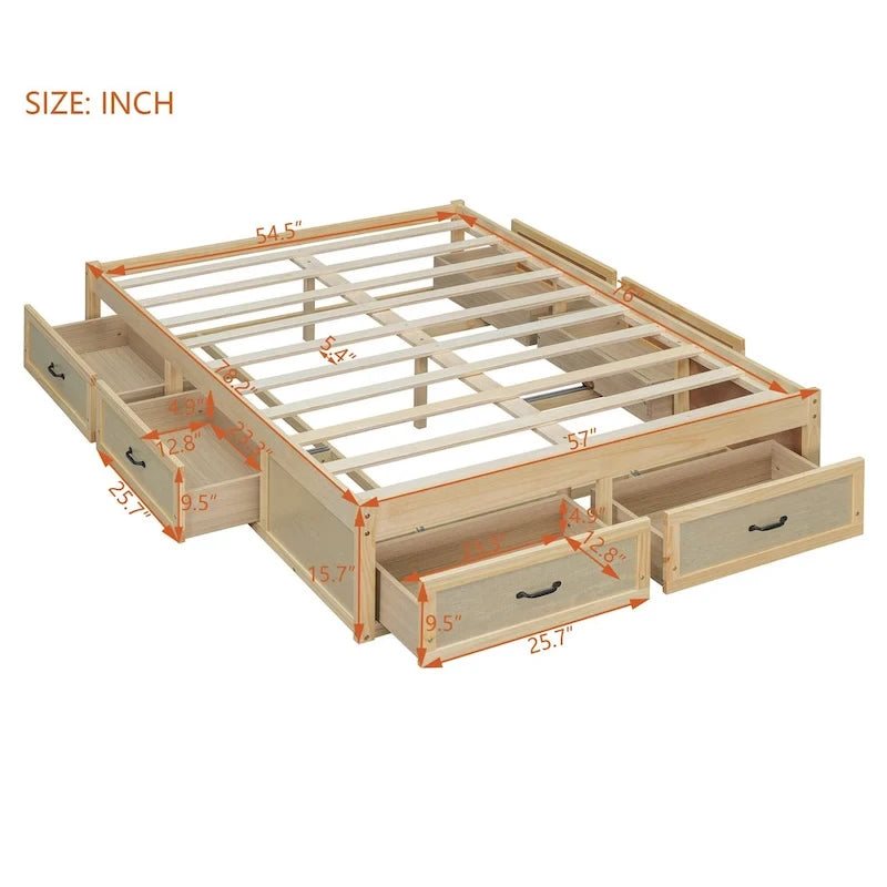Full Size Platform Bed with 6 Storage Drawers,Assembly Required