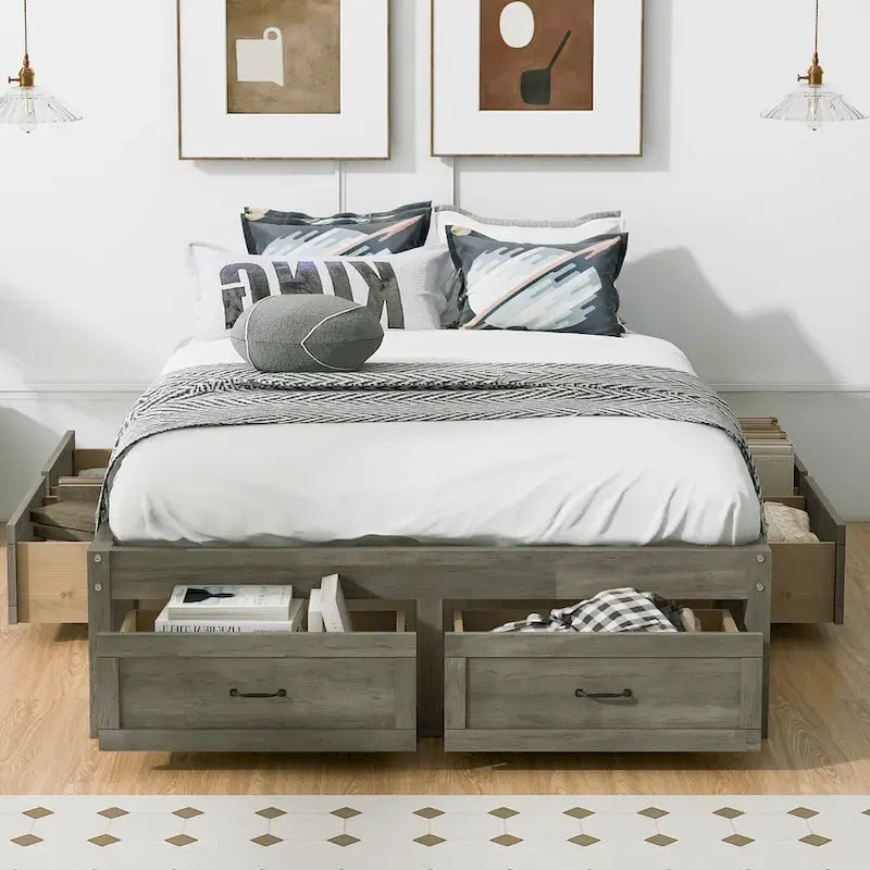 Full Size Platform Bed with 6 Storage Drawers,Assembly Required