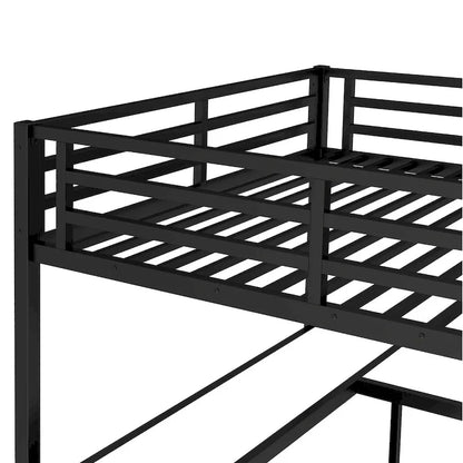 Metal Loft Bed with Wardrobe & L-Shaped Desk - Queen/Full Size Space-Saving Bed with Storage Cubes & Shelves for Teens/Adults