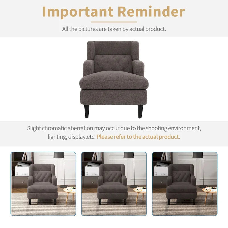 Roomfitters Upholstered Accent Chair Tufted Armchair for Living Room and Bedroom