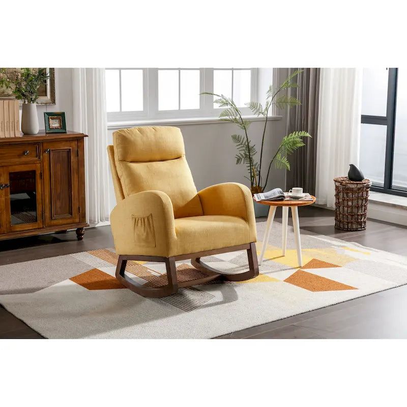 Modern Glider Chair, Recliner Armchair with Wood Legs and Side Pocket, Nursery Rocking Accent Chair with High Back