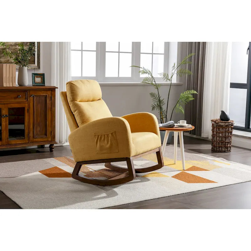 Modern Glider Chair, Recliner Armchair with Wood Legs and Side Pocket, Nursery Rocking Accent Chair with High Back